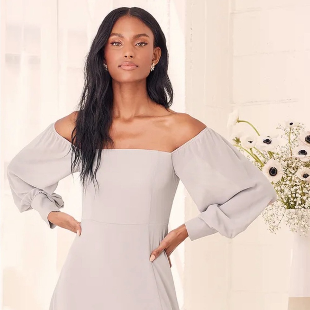 Feel the Romance Gray Off-the-Shoulder Maxi Dress Size 1X ball gown plus SZ NWT